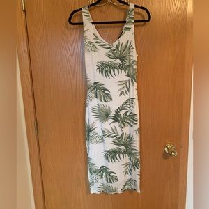 White with tropical greens dress